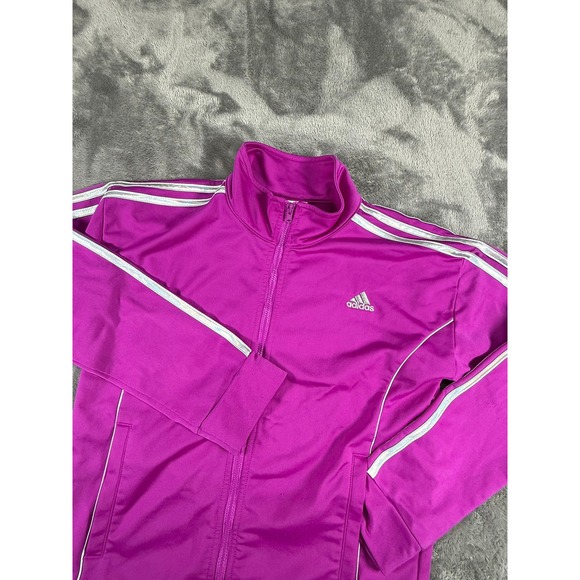 adidas Other - Adidas Kids Track Jacket Purple Full Zip 3 Stripe Activewear Size 14